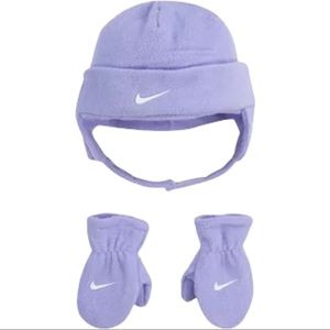 Toddler purple Nike Fleece Trapper Hat & Mittens Set. NWT